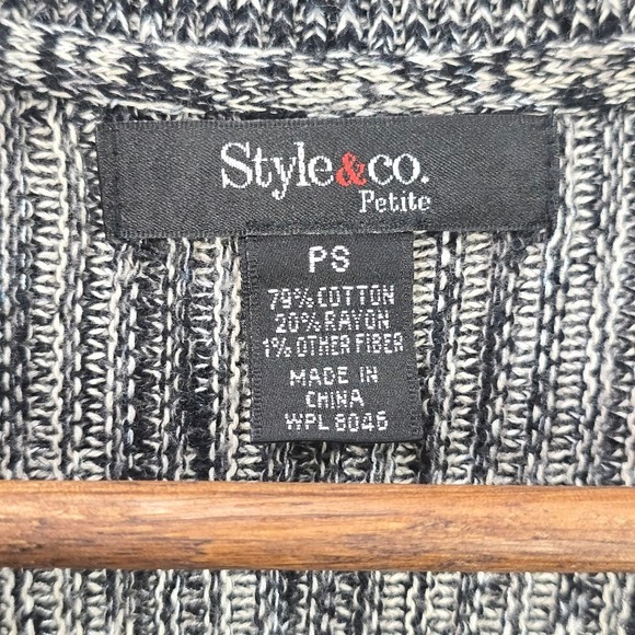 Vtg Y2K Style & Co Sweater Cardigan S Petite Gray Marbled Knit Grunge Babydoll - Picture 6 of 8